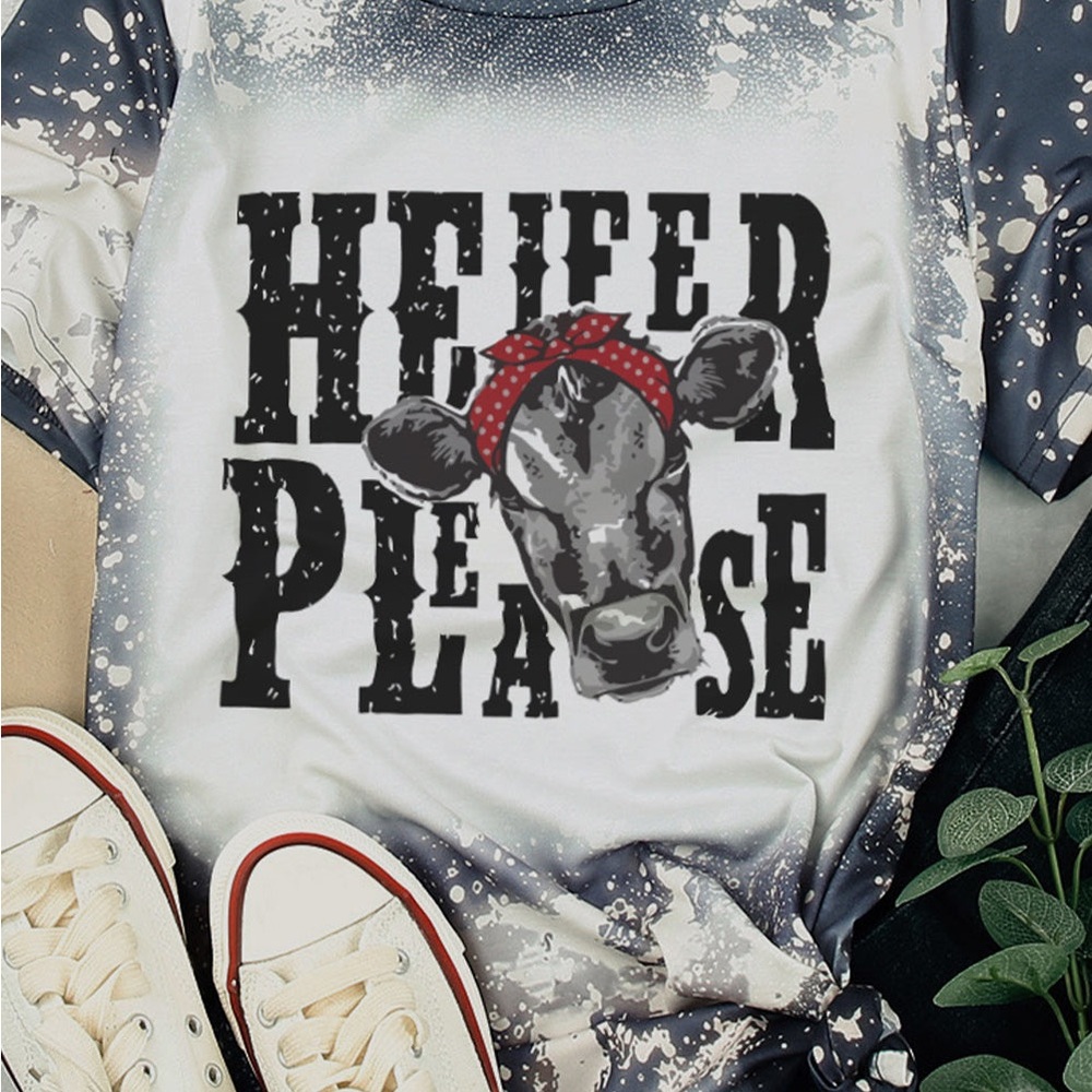 Multicolor Heifer Please Cow Print Western Tie Dye Graphic Tee